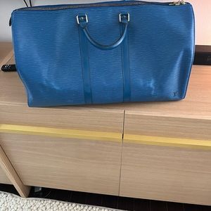 Louis Vuitton Blue Epi Leather Keepall 55 Duffle Bag